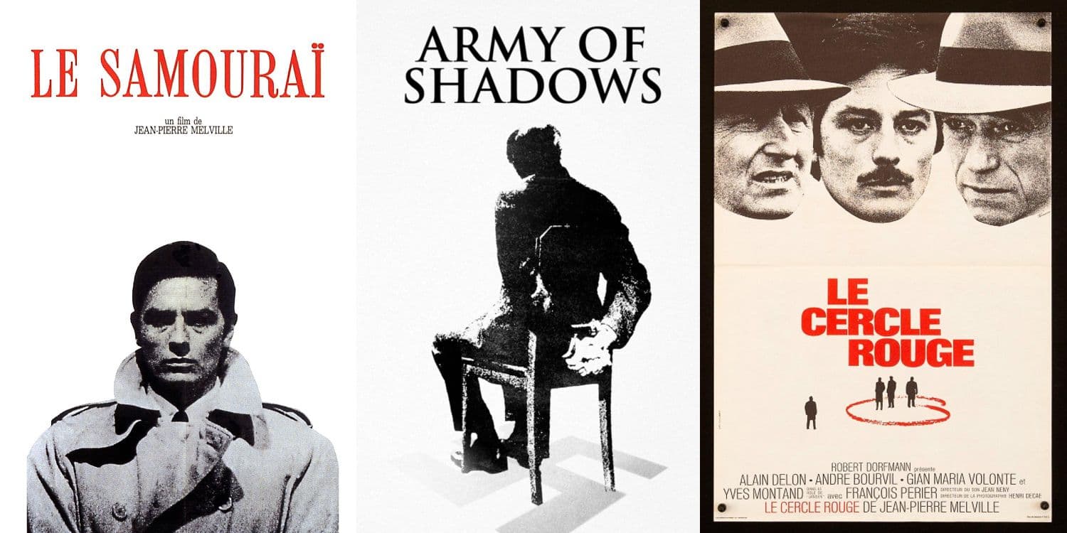 Three posters side by side: Le Samouraï, Army of Shadows, Le Cercle Rouge